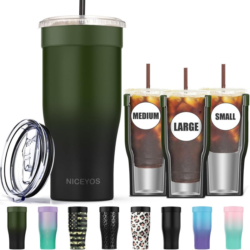 Niceyos Universal Iced Coffee Sleeve - Upgraded Double Wall Reusable Stainless Steel Holder Sleeves Insulator for Cold Drinks Fits Starbucks Dunkin Donuts McDonalds Small Medium Large Cup (Black Forest) - Image 1